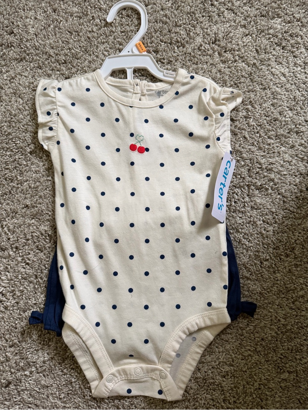 Carter's Cream Polka Dot Cherry Bodysuit with Navy Accents